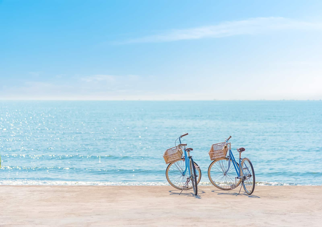 Bicycles as a transportation option on a beach in Isla Mujeres